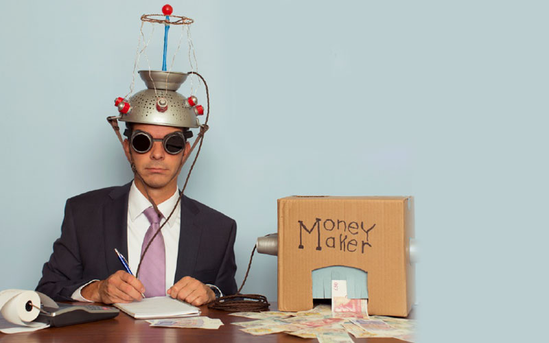 Man with colander on his head